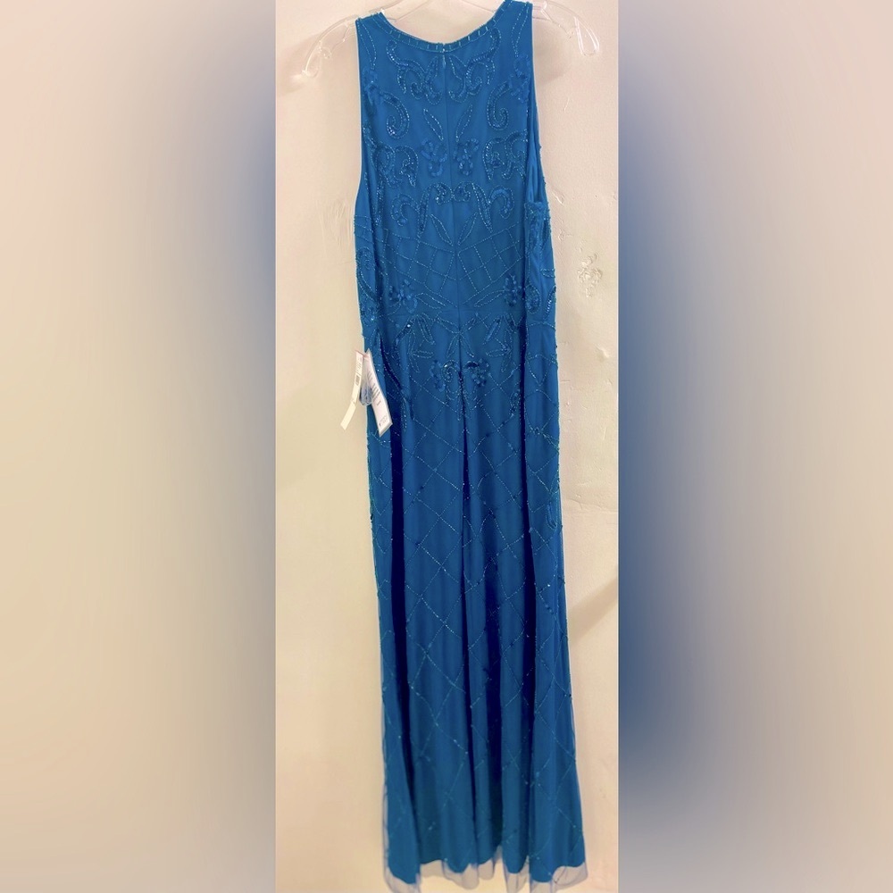 Adrianna Papell Teal Beaded Maxi Dress